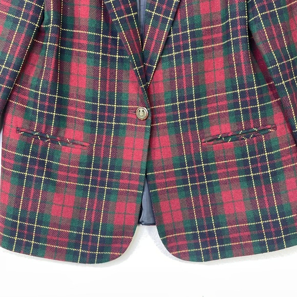 Sag Harbor Womens Red Green Plaid Wool Blend Blazer Jacket Size 12 Style 3629 - Picture 5 of 11